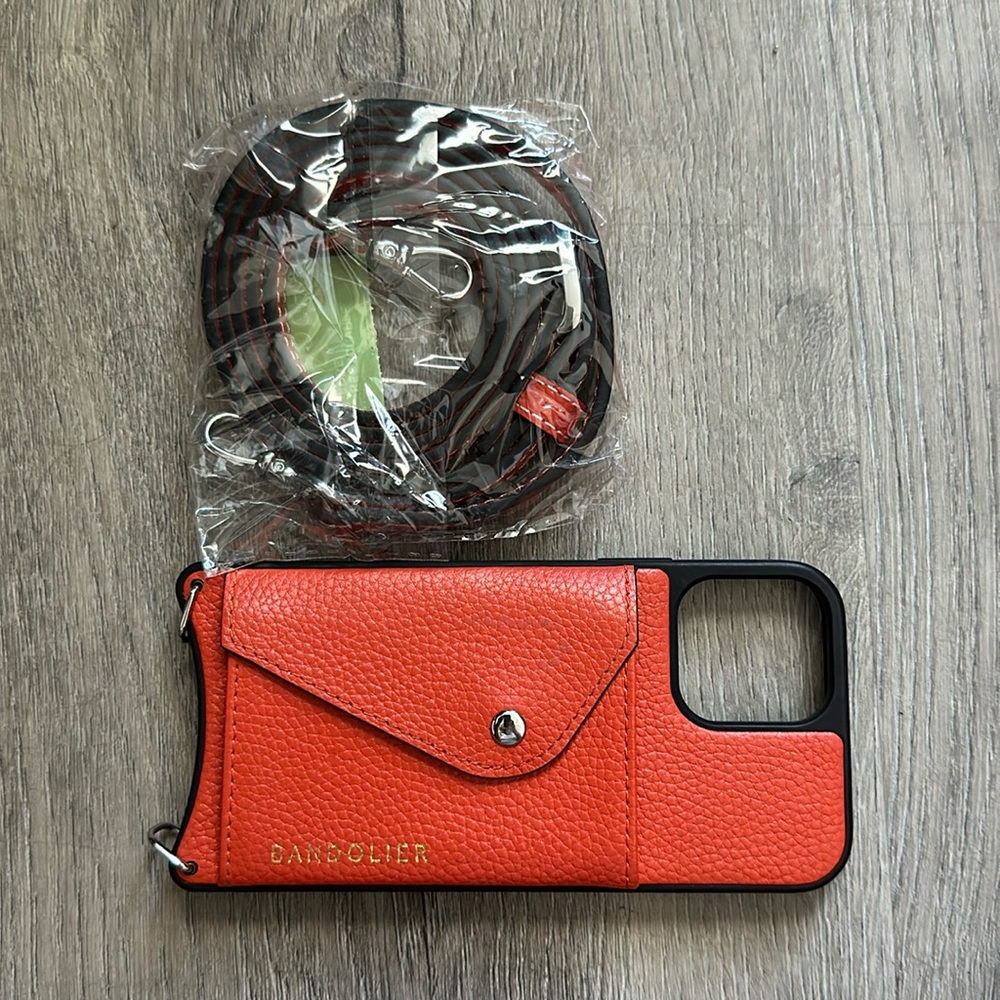 Like new Bandolier Casey crossbody iPhone 12 case - orange pebble leather
